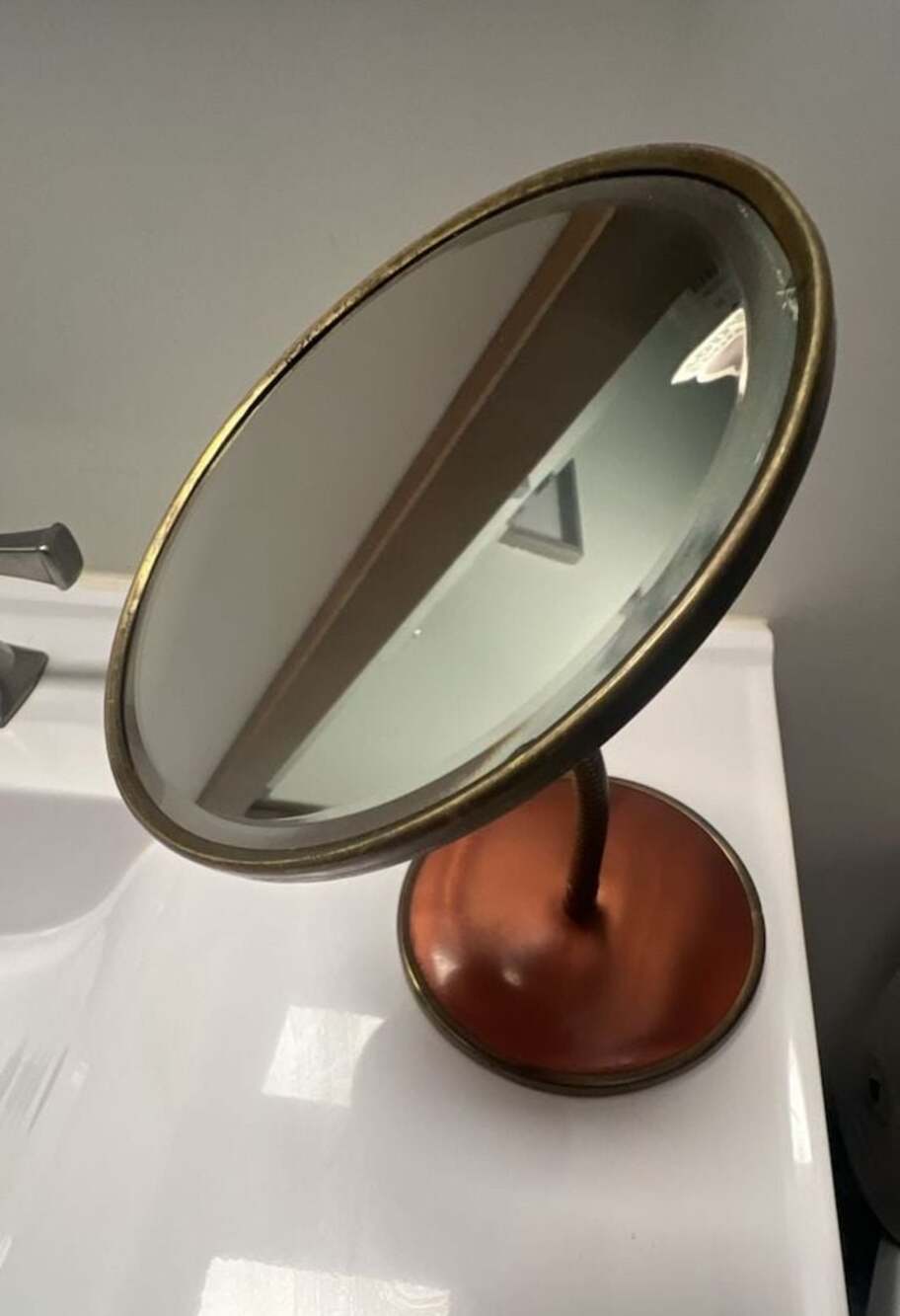 Vintage Mid-Century Modern Brass Accent Gooseneck Vanity Mirror